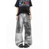 American Street Graffiti Jeans Men Women Loose Fit Wide Leg Denim Pants Casual All-Match