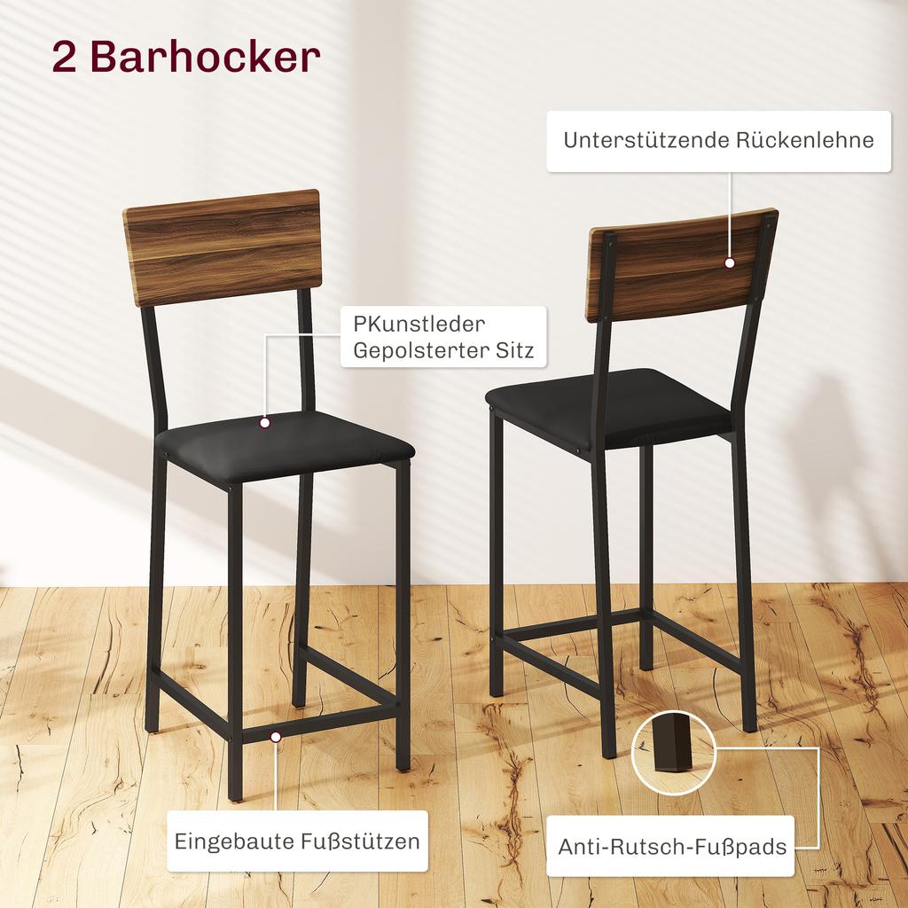 3 Piece Bar Table Set 1 Bar Table 2 Stools With Wine Rack Glass Holder Open Shelves Footrests Brown
