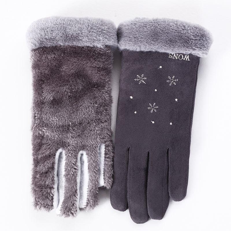 Warm Gloves Winter Suede Gloves Hair Mouth Outdoor Riding Touch Screen Fleece Thickened