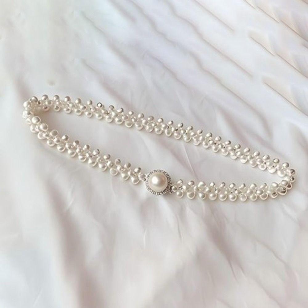 Luxury Butterfly Pearl Belt Pearls and Rhinestones Elastic Waist Bands For Women Lady Girl