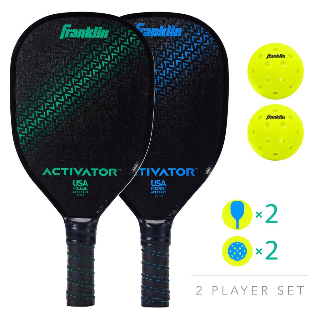 Franklin Sports Pickleball Paddle and Ball Set, Wooden Racket + Pickleball 2-Player Activator, USA Pickleball (USAPA) Approved, Multicolor
