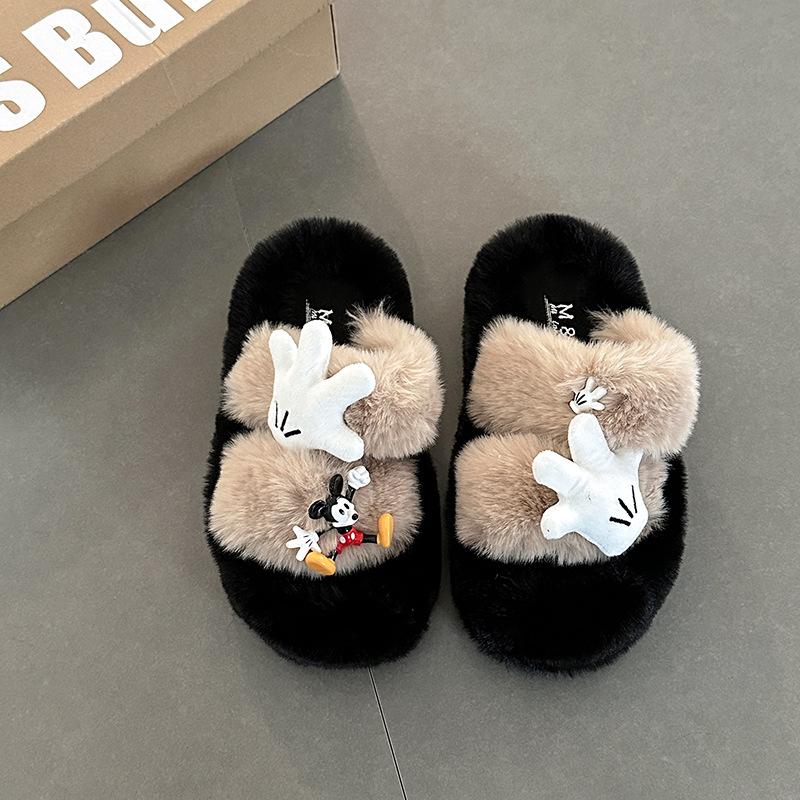 Mode Cartoon Niedliche Kätzchen Dicksohlige Flauschige Hausschuhe Weniger Herbst und Winter Dicksohlige Vielseitige Schleife Baumwolle Ein-Wort Mop