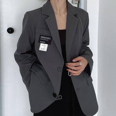 Neue Art-Frauen-beiläufiger Blazer und Mantel-lange Hülsen-Patch-Schwarz-Grau-Kleidung