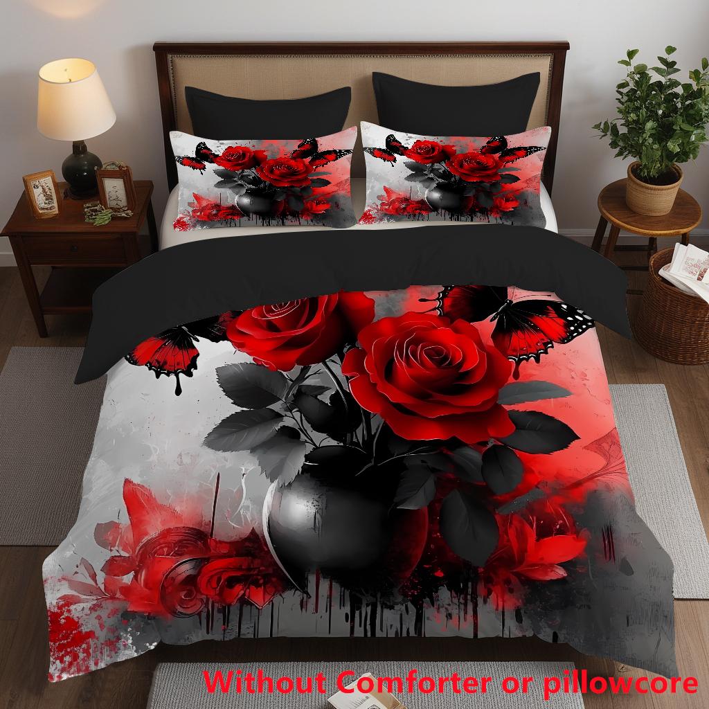 

3D Printed Quilt Cover Set Elegant High-End Beauty Rose Bedding Cover Pillowcase Luxury Home Textiles Floral Duvet Cover Sets EU single(135x200cm)