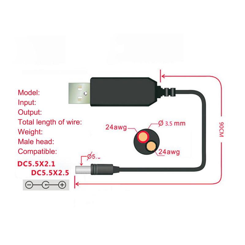3.28ft Usb Booster Cable Power Bank Monitoring Usb 5v To Dc 9v/12v Step Up Voltage Converter Power