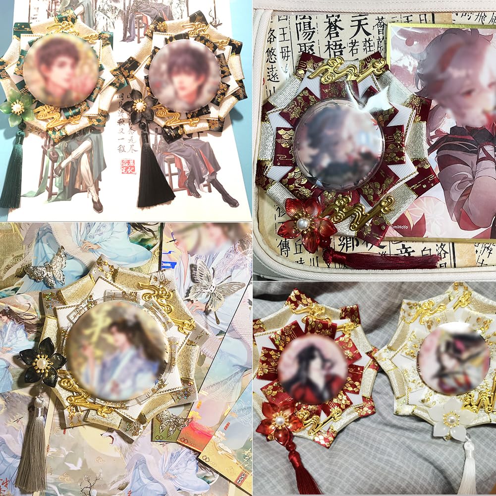 YUYAKESHI Ita Bag Rosette, Handmade Ribbon, Ancient Ita Bag Decoration, Cute Accessory, Rosette, Flower Ornament, Tassel, Fits 55-75mm Badges (Blue)