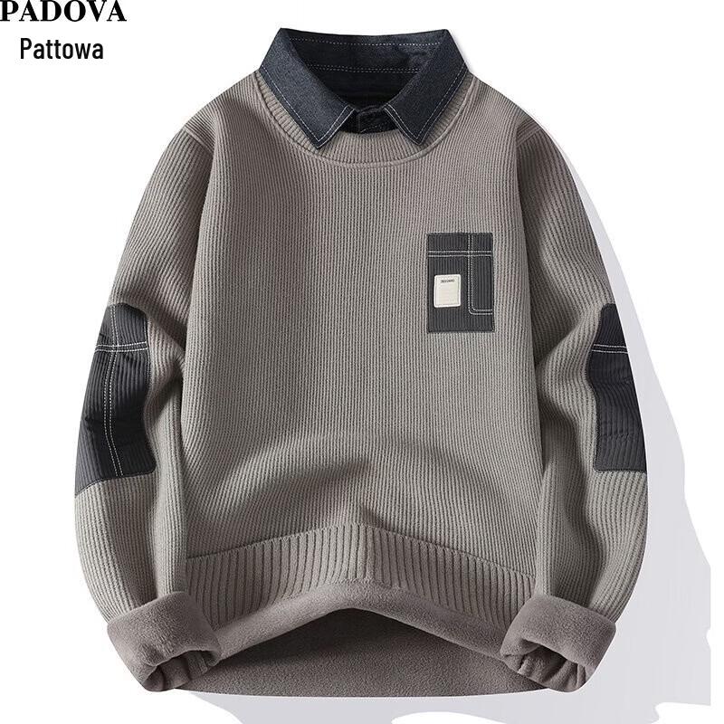 Patova Men's Casual Color-Block Faux-Layered Pullover Sweater
