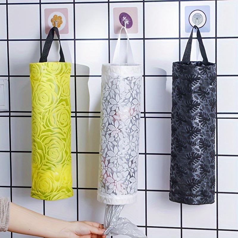 Convenient and Waterproof Wall-Mounted PVC Plastic Bag Storage Rack with Linen Texture Shopping Bag Dispenser - Easy Bottom Access