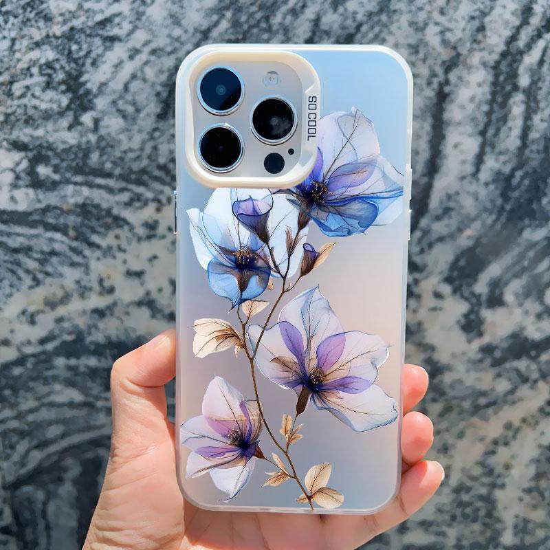 Malowanie Tuszem Kwiatowy Etui na Telefon dla iPhone 16 15 14 13 12 11 Pro Max 16 15 14 Plus 13 Mini Odporne na Wstrząsy Laserowe Tylne Pokrowce Funda