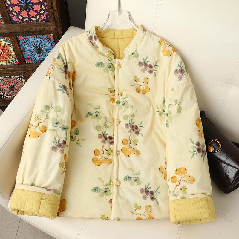 Chinesischer Baumwollmantel für Mama - Damen Langarm Wende-Oberbekleidung mit Froschknopf und Stehkragen für Herbst/Winter Wärme