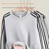 Men's Korean Style Heavyweight Fleece Hoodie - Casual Long Sleeve, Round Neck, Autumn/Winter, Three Stripes, Solid Color, Loose Fit.