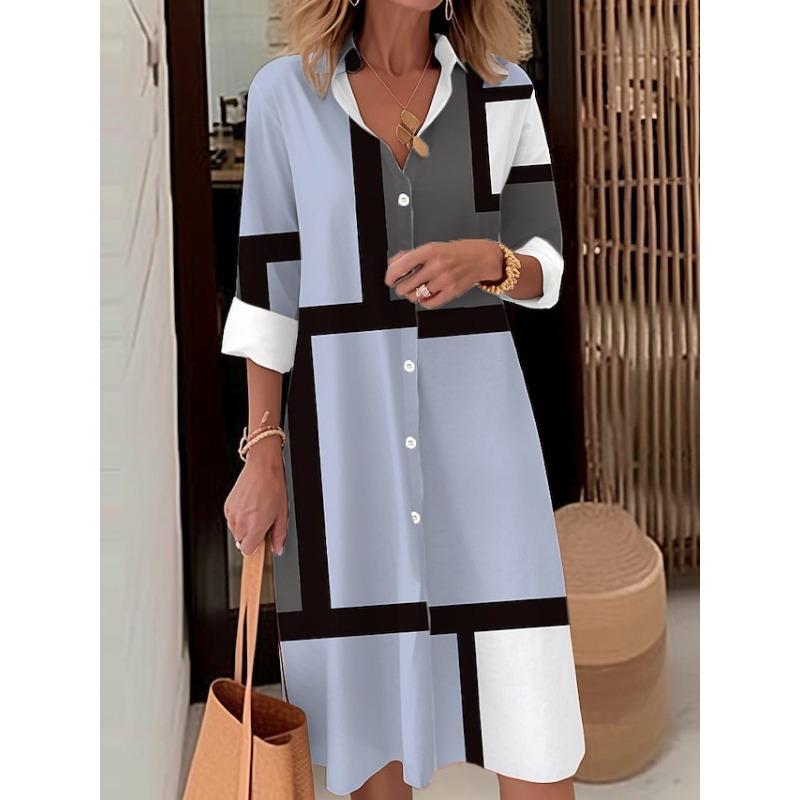 BITCED Fashion Summer Spring Long Sleeve POLO Neck Casual Dresses