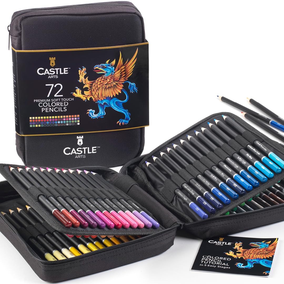 

Castle Art Colored Pencil Set with Zipper Closure for and Artists Perfect for and Shading with Easy Zipper Closure and Carrying Case 72-Color Adults,