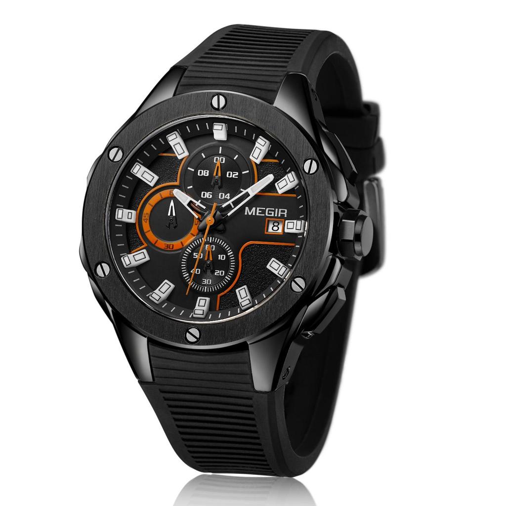 Megir Mode Sportuhren für Herren Quarz Armbanduhr Wasserdicht Herren Silikonarmband Chronograph Relogio Masculino 2053