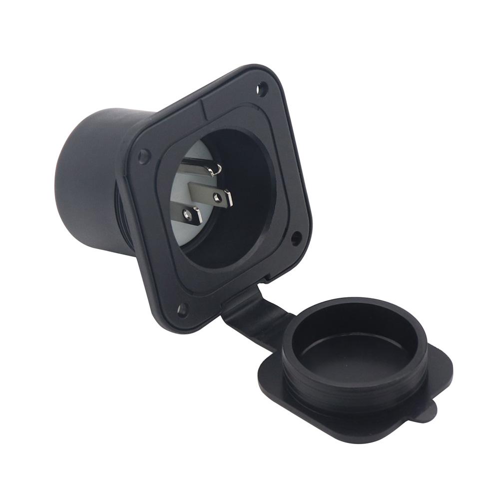 125V 15A RV Power Inlet Plug 5-15P 3-Pin RV Shore Power Receptacle Inlet Flanged Plug With Waterproof Cover For RV Boat Trailer