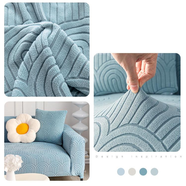 

Жаккардовый чехол для дивана, однотонный противоскользящий чехол для дивана различных размеров, плюшевый, мягкий пылезащитный чехол для домашнего декора гостиной 4 Seat синий