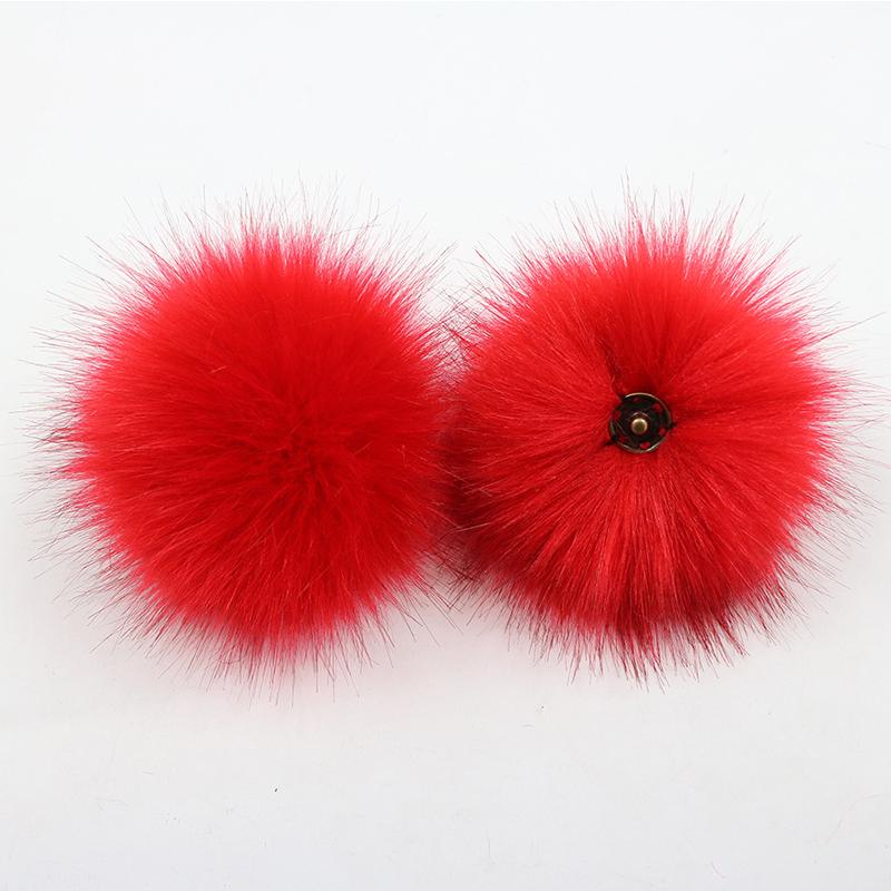 2Pcs Faux Fox Fur Pom-Pom for Hats DIY Crafts Hairball Hat Ball Pompom for Handicrafts with Press Button Toys Accessories