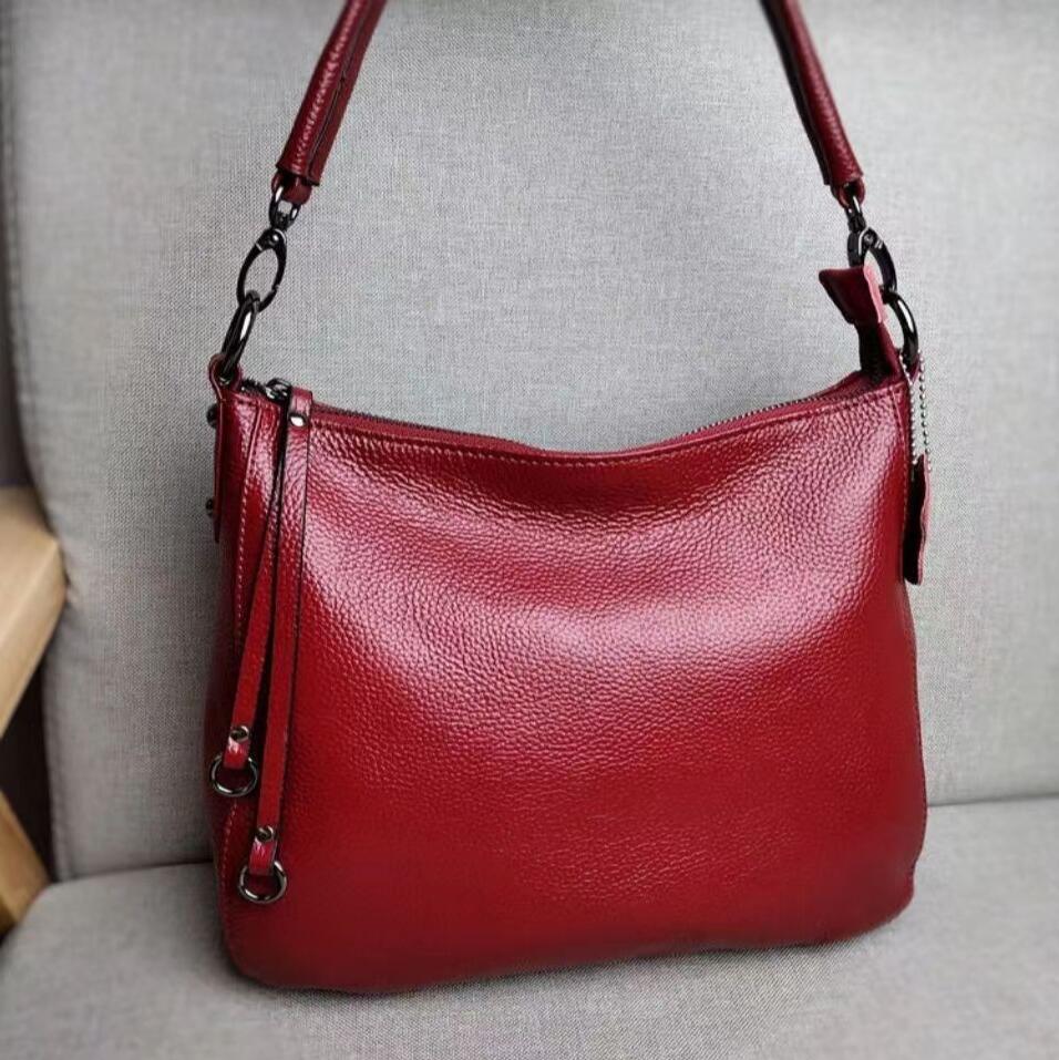 

Genuine Leather Bag For Women Simple Classic Handbag Hobo Bag Vintage Grey Shoulder Tote Cowhide Crossbody Bag червоний