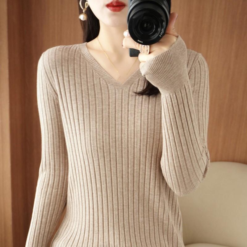 Women Autumn Winter Sweaters  V-neck Cashmere Sweater Elegant Knitted Pullover Tops