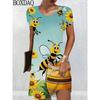 Nouvelle Mode Mignon Kawaii Robes Femmes Impression Graffiti Manches Courtes Ample Décontracté Mini Robe Grande Taille Vêtements d'Été 8XL