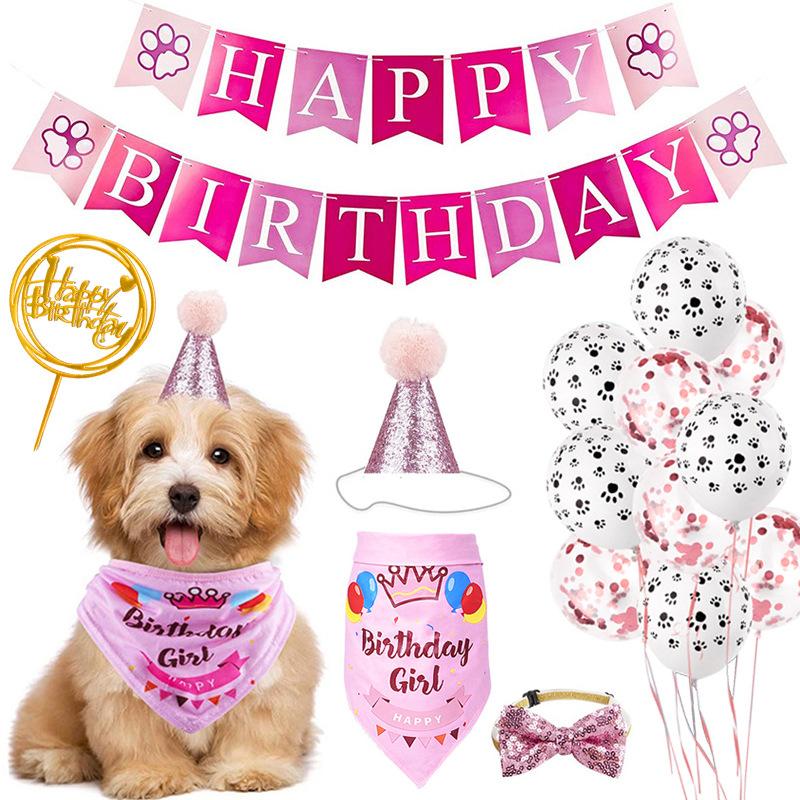 Happy Birthday Pet Holiday Products for Dogs Cats Mascotacs Accessories Party Cosplay Dog Cat Birthday Hat Bandana Bow Tie Set