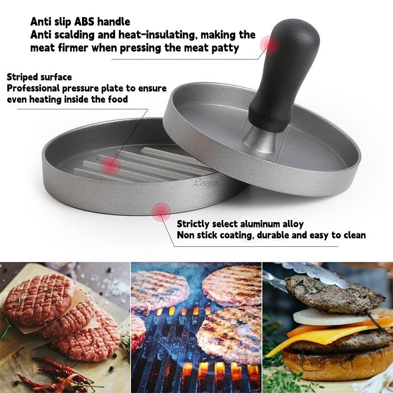 Aluminum Alloy Hamburger Meat Compactor,Plastic Handle Round Food Shrimp Cake Beef Cake Mold,Press Type Hamburger Meat Press