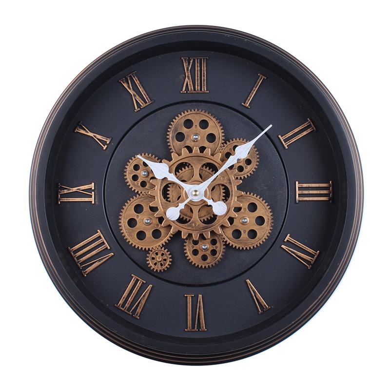 45CM Retro Gear Wall Clock Mechanical Living Room Bedroom Light Luxury Simple Creative Clock Silent Clock Round