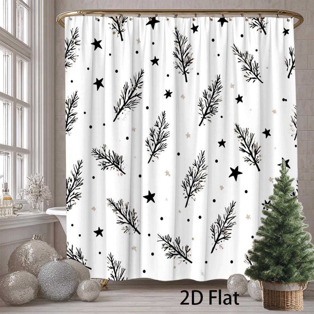 

1Pc Black Spruce Branches And Gold Stars Shower Curtain, Polyester Fabric, Machine Washable, Suitable For Bathroom Decoration W60H190(CM)-1 Pcs