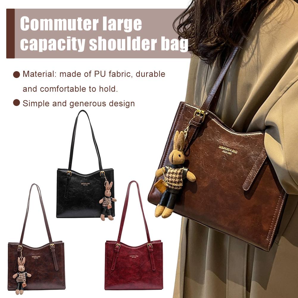 Women Vintage Shoulder Bag with Pendant Retro Tote Handbag PU Leather Fashion Shoulder Bag Ladies Travel Handbag