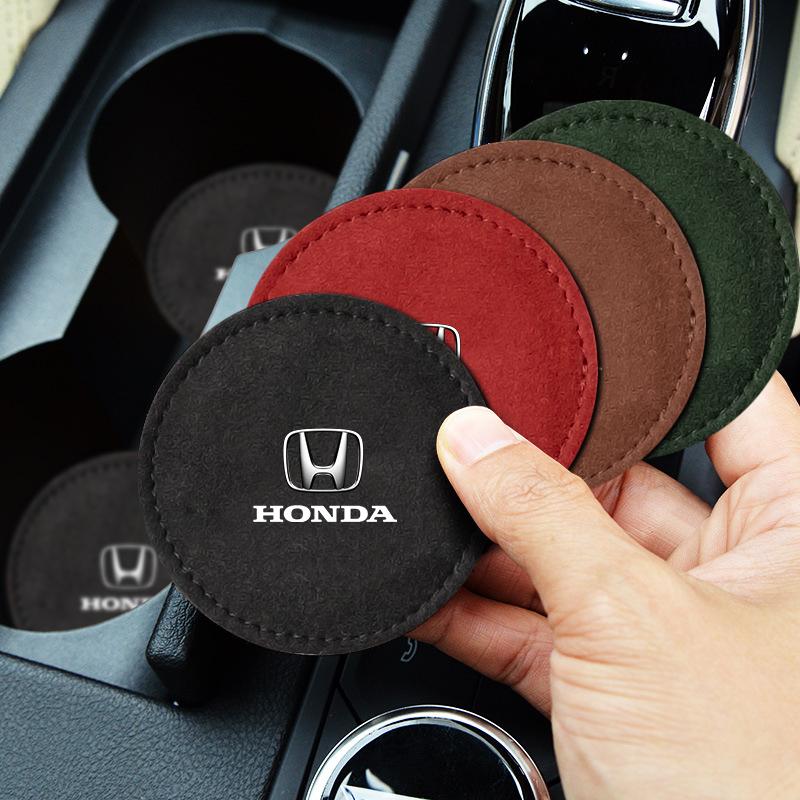 1/2Pcs Car Cup Holder Pad PU Leather Slot Non-slip Coaster Mat For Honda Fit Mugen Insight Type S R VTEC DOHC Modulo Vezel Legend RR Si