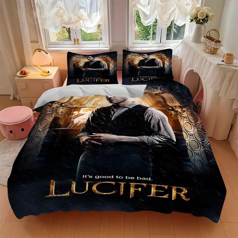 Lucifer Dunkles Charisma Druck 3-teiliges Bettwäsche-Set Bettbezug mit 2 Kissenbezügen Zuhause Geburtstagsgeschenk