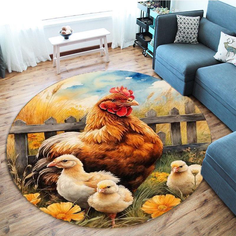 Farmhouse Rooster Round Rug Soft Thickened Kitchen Floor Mat Waterproof Non-slip Oil-proof Floor Mat Runner Rug