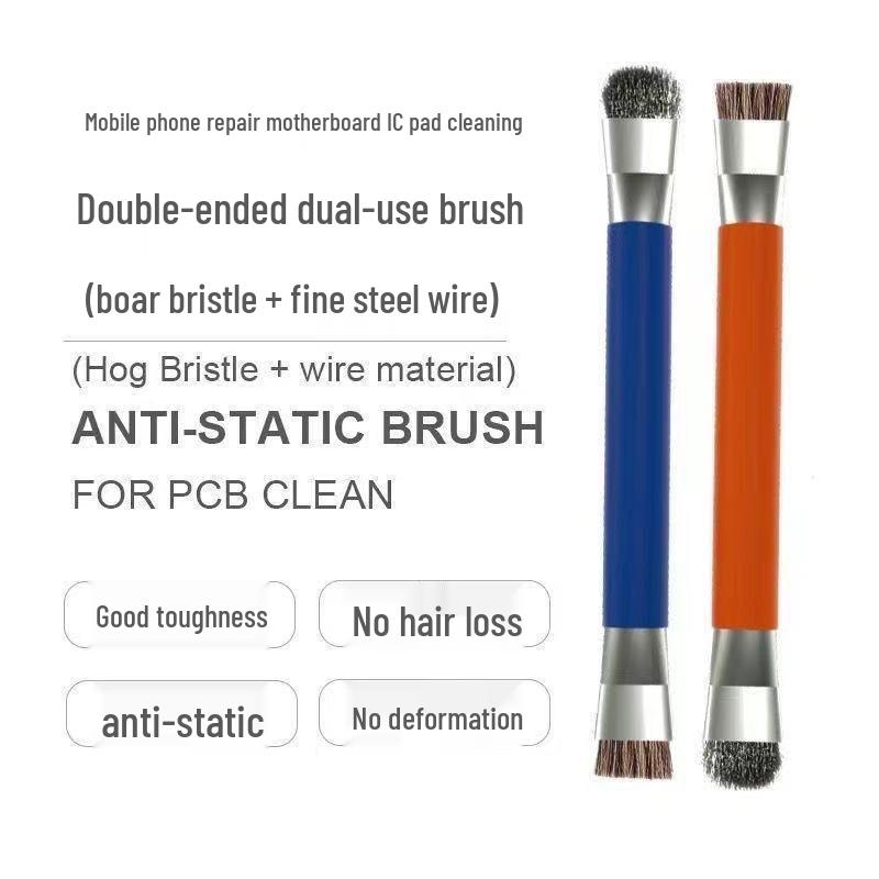 Double-headed Hard Bristle Anti-static Brush for Mobile Phone Motherboard and IC Cleaning