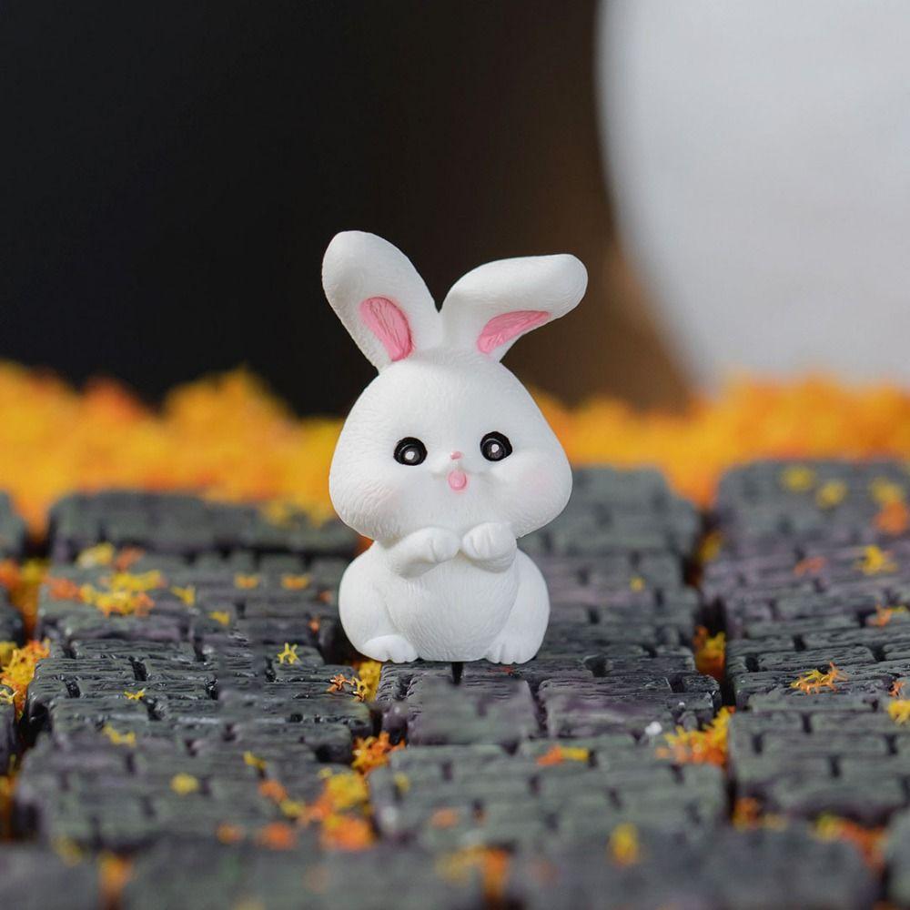 Handmade Rabbit Figurines Micro Landscape Moon Cake Model Cute Bunny Ornaments  Outdoor
