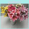 Flowers Artificial 9 Stems Pu Material 3d Simulation Lilies Wedding Decor Home