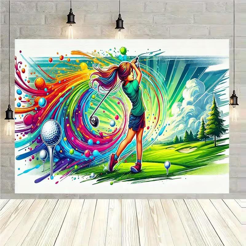 

2D Modern Graffiti Golf Tapestry Female Golfer with Colorful Splatter Design 47.2x31.5inch/120*80cm
