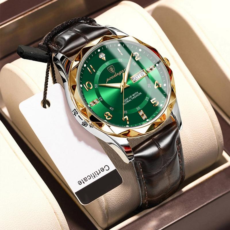 

2024 Новый тренд, модные роскошные мужские часы, светящиеся водонепроницаемые часы с двойным календарем, ультратонкие кожаные мужские часы с автоматическим механизмом, украшенные бриллиантами