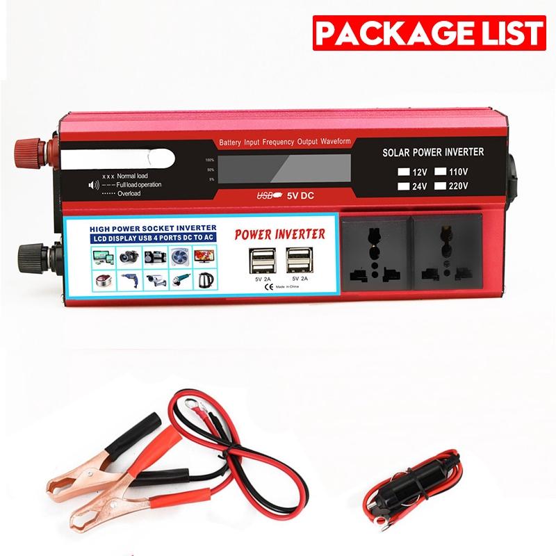 Car Solar Power Inverter 4USB LCD Display Charger Converter Modified Sine Wave Transformer 6000W DC 12/24V to AC 220V