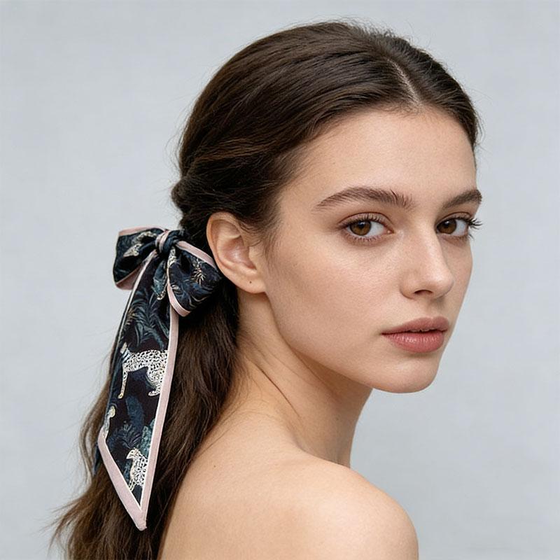 1Pc Silk Scarf Versatile Long Gift Ponytail Ribbon Temperament Bag Straps Soft Printed