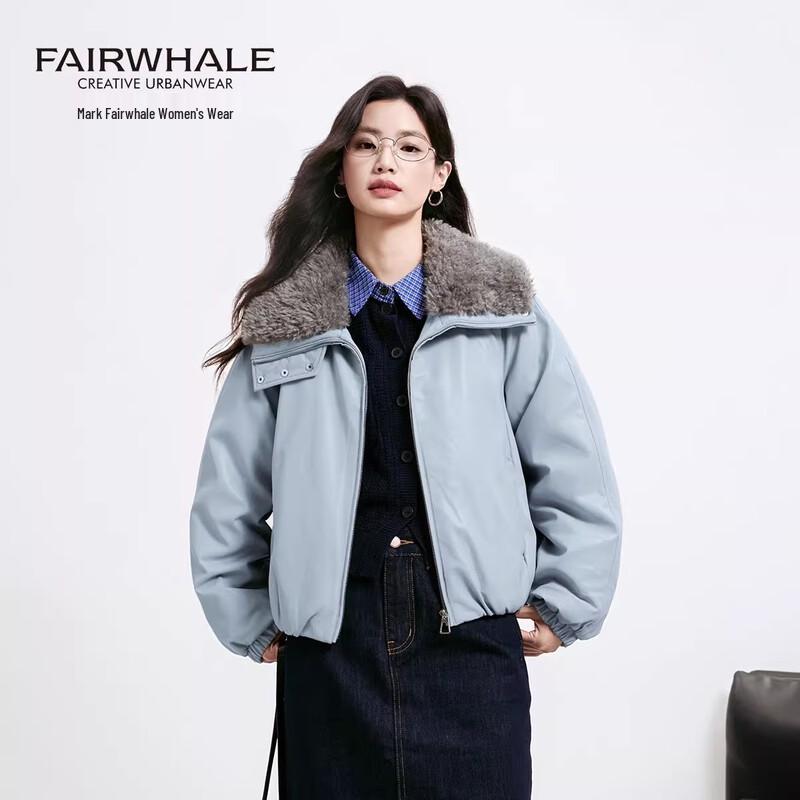 Mark Fairwhale Women's 2025 Winter Short PU Leather Down Jacket with Faux Fur Collar