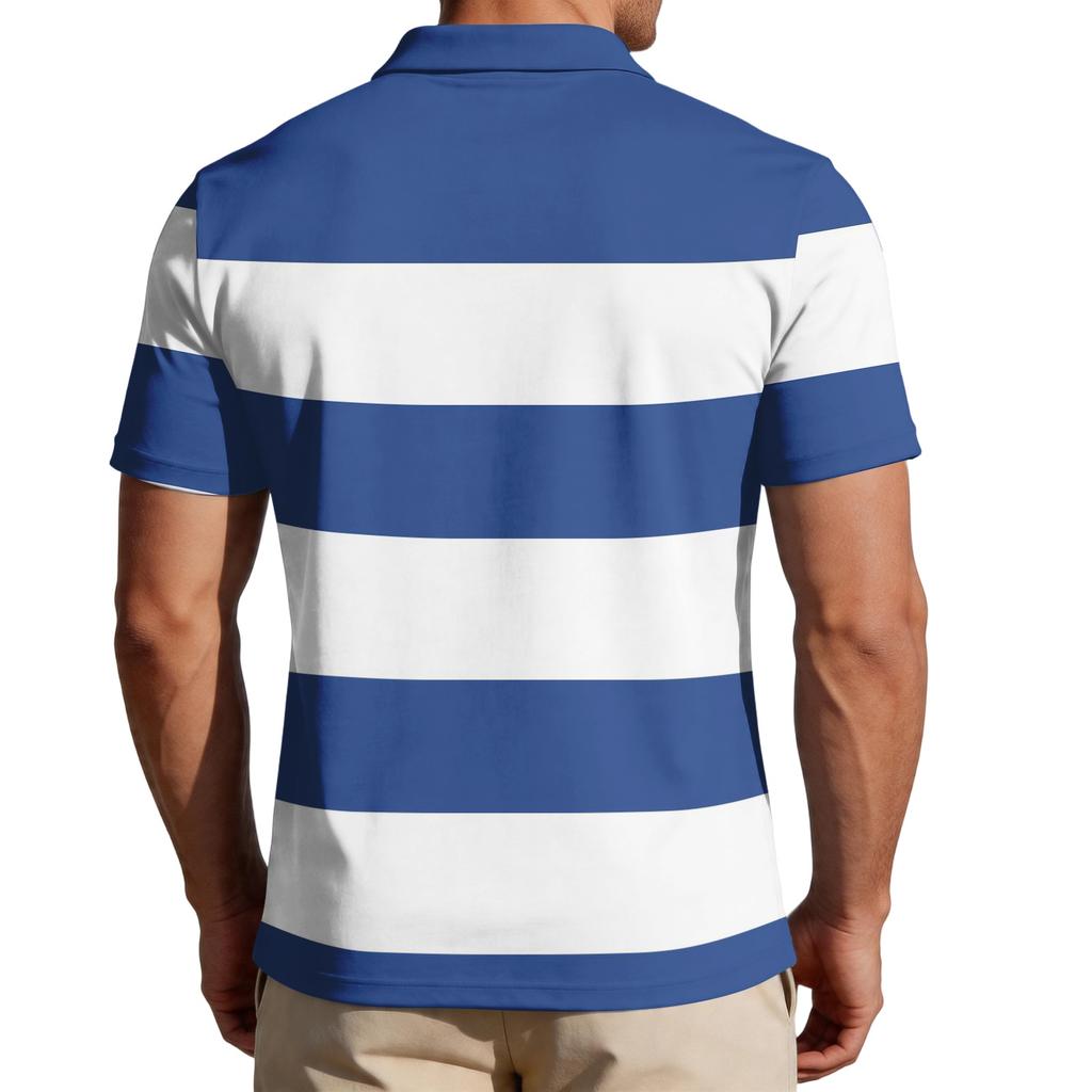 Men’s Loose Fit Striped Print Polo Shirt Short Sleeve Casual Turn Down Collar Lightweight Top for Everyday Wear