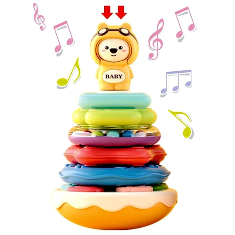 

Toddler Block Stacking Tumbler Toy Shape Matching Stacking Ring Montessori Sensory Toy Music Rattles Shape Color Rainbow Tower
