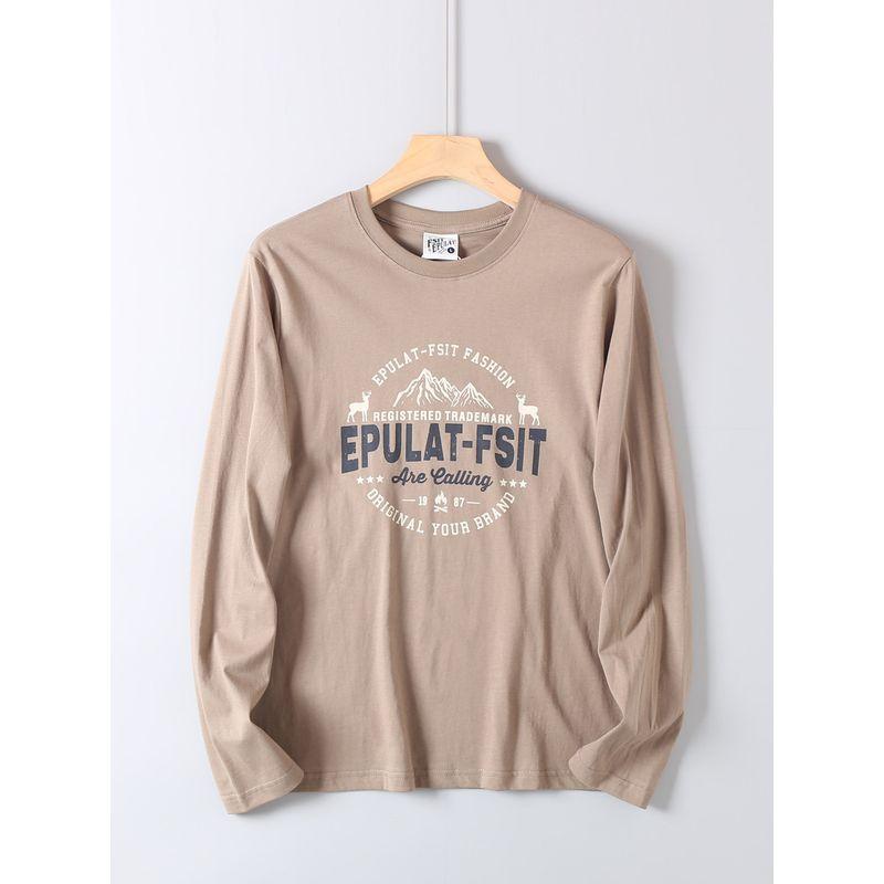 Vintage Printed Cotton Long-Sleeve T-Shirt for Men, Spring and Autumn Versatile Fashion Trendy Round-Neck Base Shirt