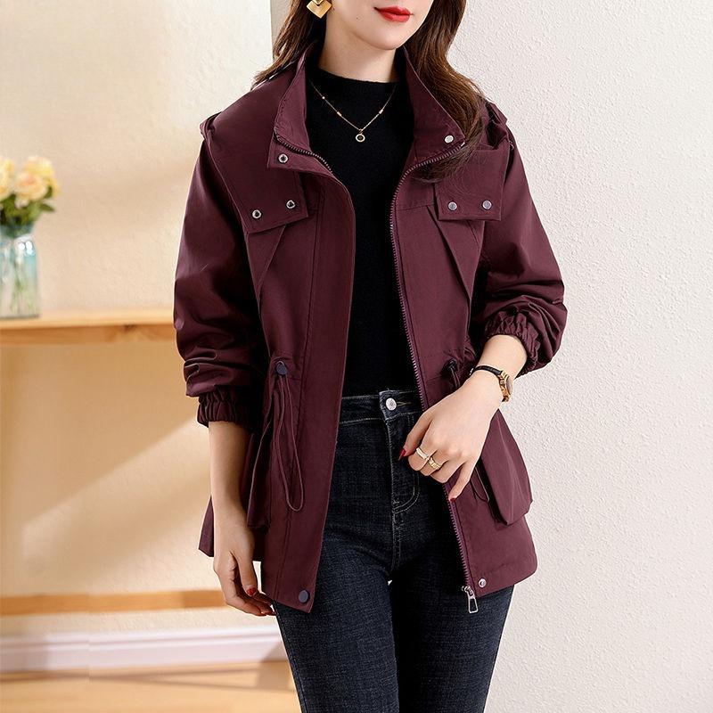 

Элегантный женский плащ-тренч с капюшоном, приталенный, весенне-осенний, длинный, на подкладке, повседневная верхняя одежда XL красный