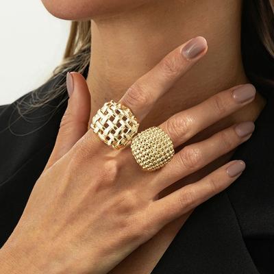 Ingemark 2Pcs/Set Retro Irregular Hollow Texture Metal Ring Women Trendy Punk Open Adjustable Ring Aesthetic New Jewelry Gift