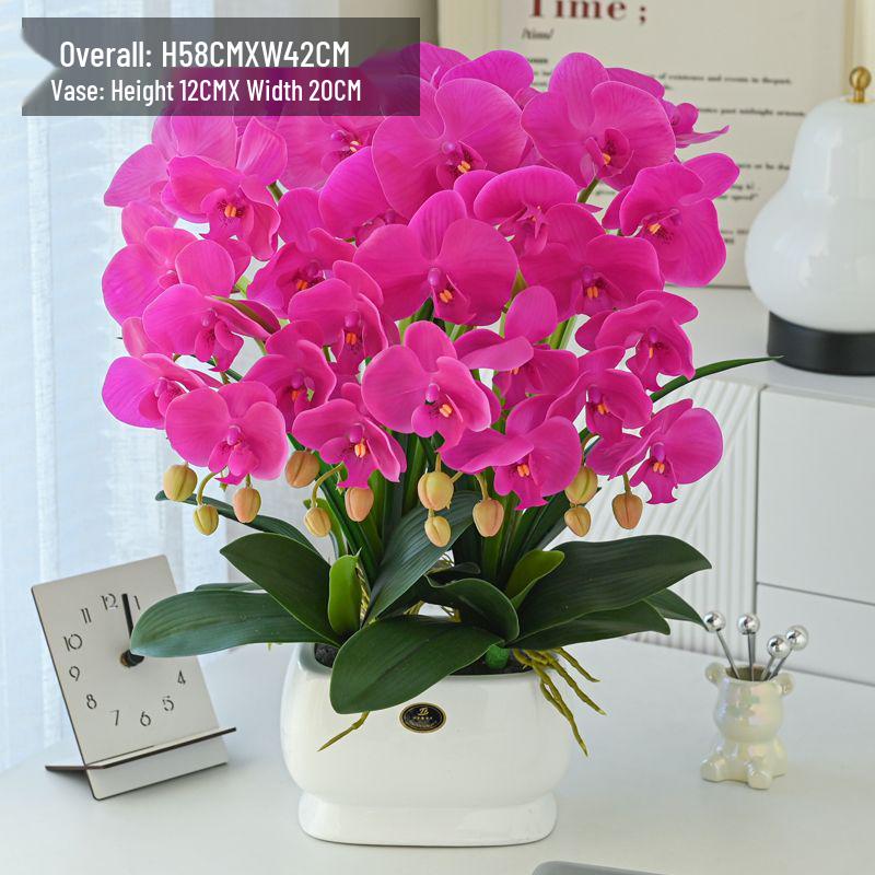 Artificial Phalaenopsis Floral Arrangement for Living Room Display - Potted Decoration for TV Cabinet