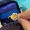 925 Sterling Silver Lemon Yellow Moissanite Ring 3.0 Carat Colored Diamond Wedding Ring Luxury Jewelry Women Gift