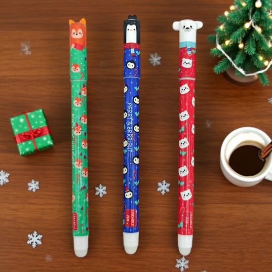 3Pcs Erasable Gel Pens 0.5mm Christmas Themed Pen Quick Drying Smooth Writing Pen for Office Stationary
