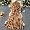Sexy Chic Polo-Neck Single Breasted Ruffle Dress Elegant Korean Fashion Slim Summer Vintage Sweet Dresses