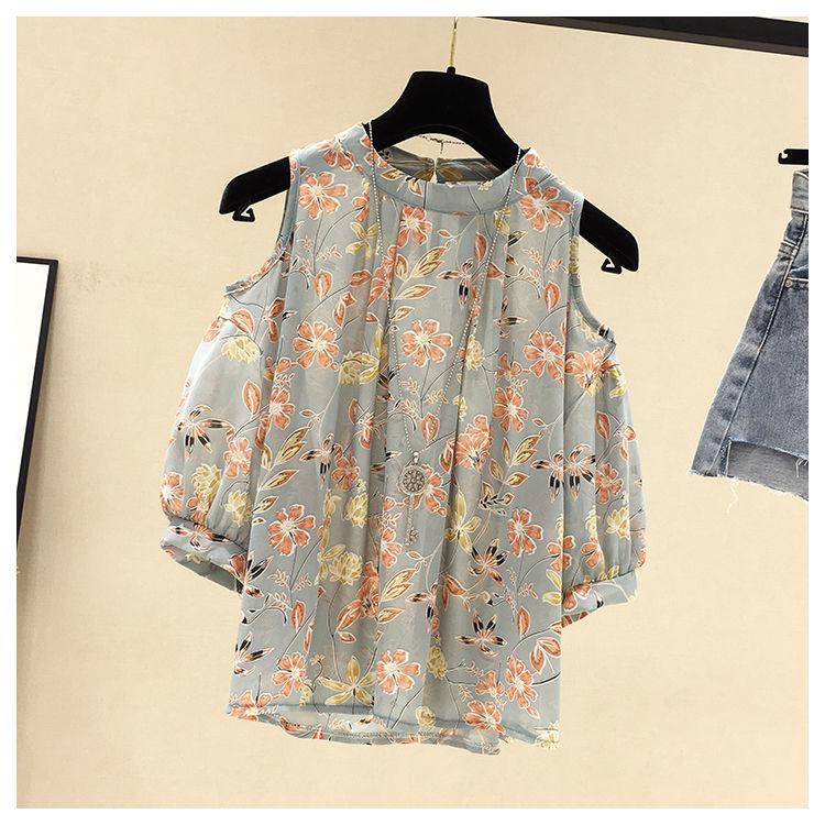 Негабаритная женская летняя шифоновая рубашка с короткими рукавами и цветочным принтом — фото 6